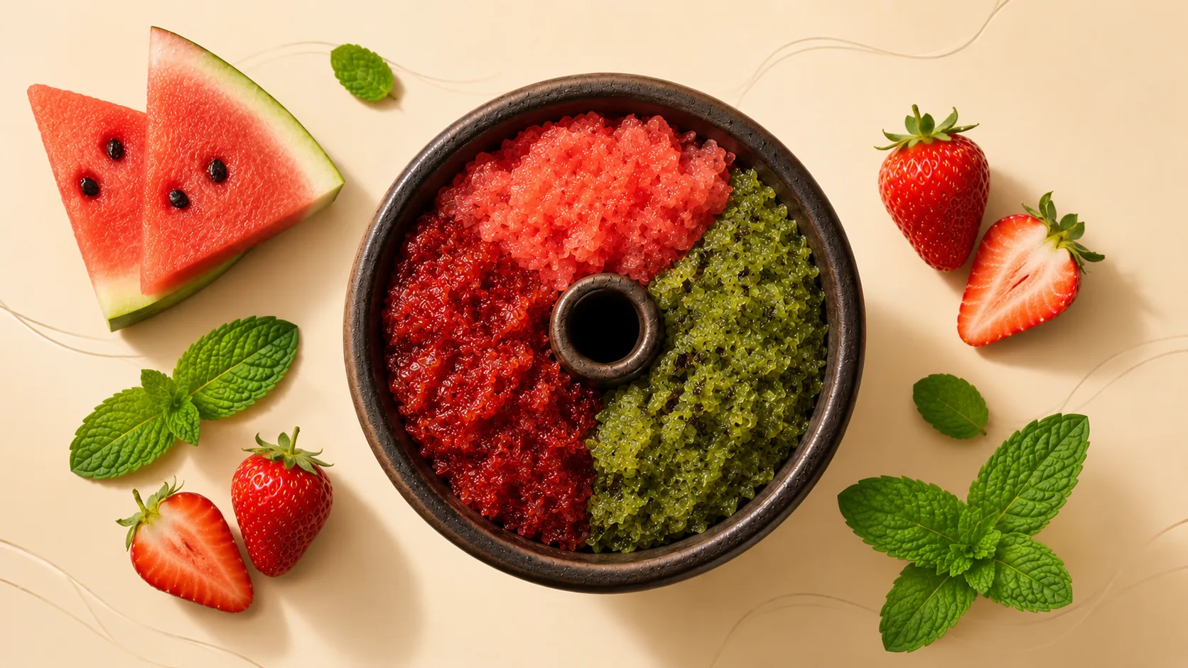 Fruit and berry hookah mix with watermelon, strawberry and mint