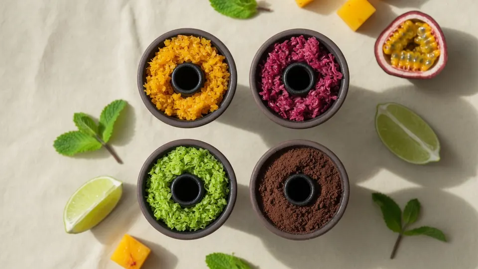 Four bowls with tobacco from different flavor profiles