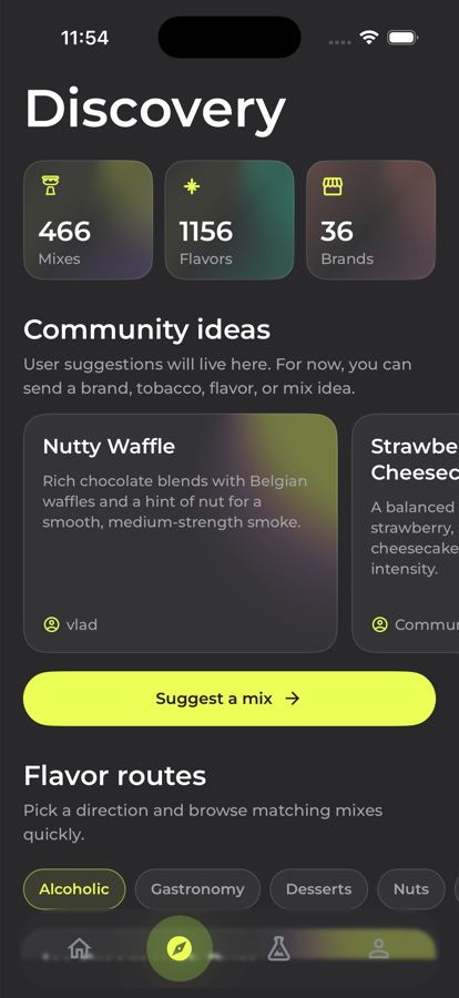 Real Discovery screen in the Mixly app