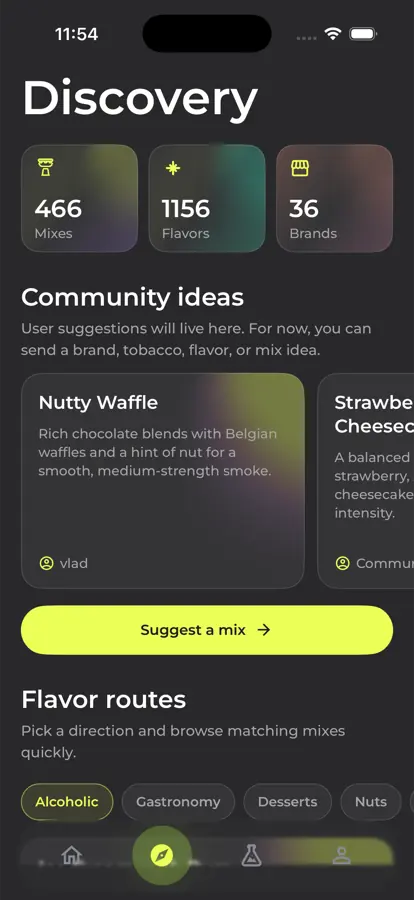 Real Discovery screen in the Mixly app